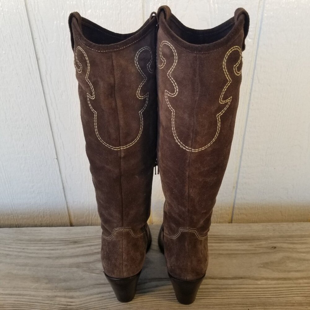 Via Spiga Womens Brown Suede Leather Stacked Heel Boots 7 M Brazil - Picture 13 of 13